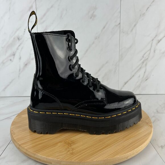 Dr. Doc Martens Jadon Womens Size 6 Black Patent Leather Platform Combat Boots - Picture 1 of 8